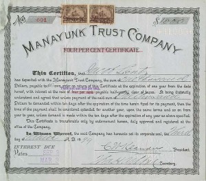 Manayunk Trust Co. - $1000 Bond